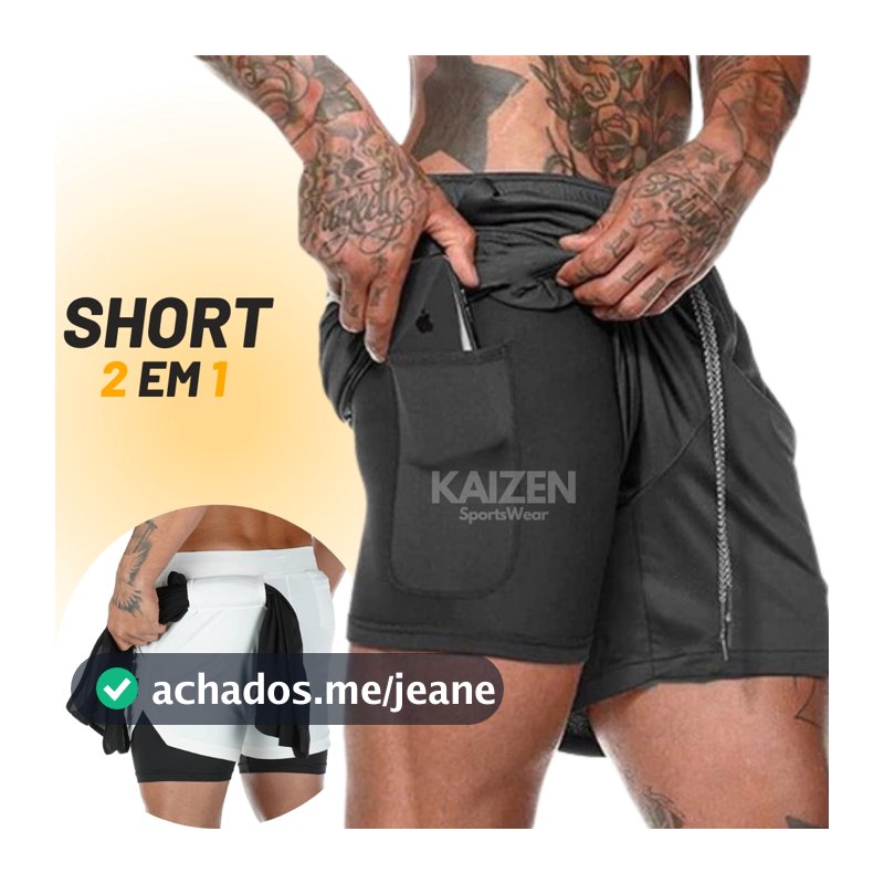 Short Masculino 2 em 1 Ultra Performance Com proteção Uv+20