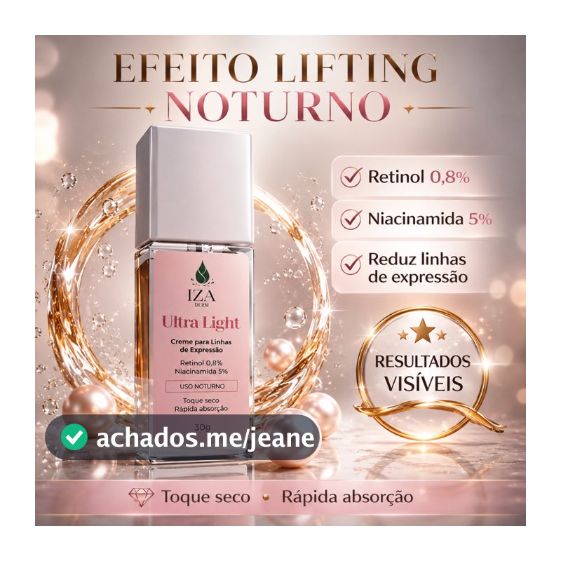Creme Anti-Idade Retinol 0,8% + Niacinamida 5% IZA Derm Ultra Light | Reduz Linhas de Expres | Reju Facial Noturno 30g