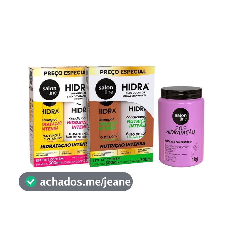 Kit com 2 Shampoos e 2 Condicionadores Hidra + Máscara SOS Hidratação Bio-Reconstrução Salon Line