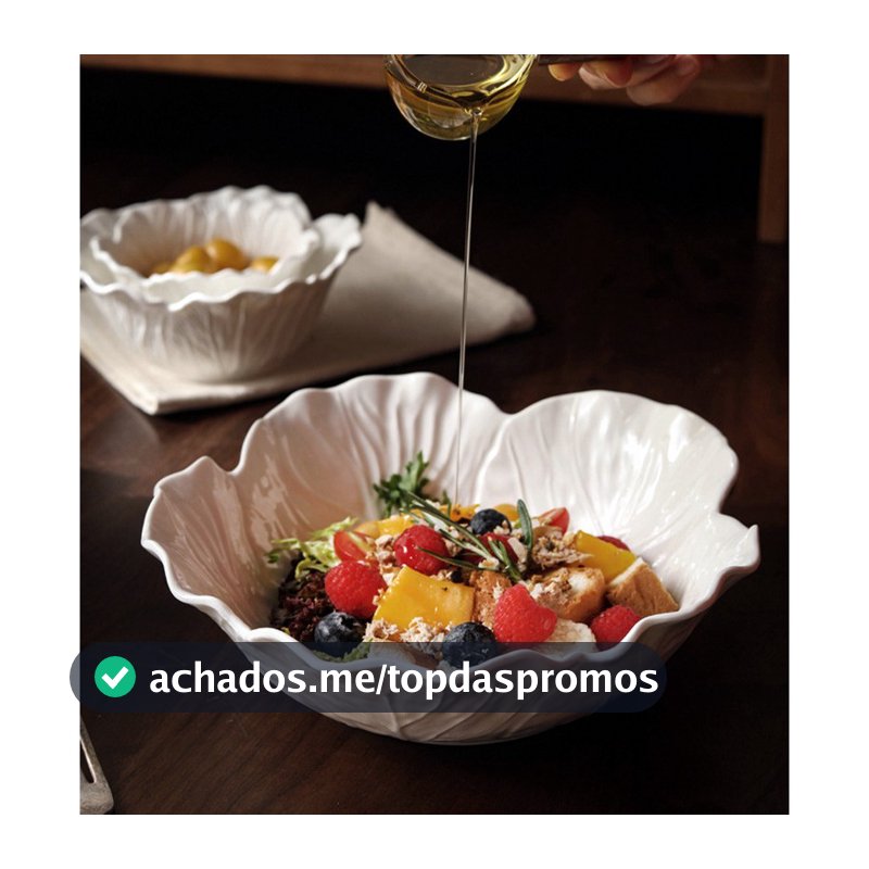 Saladeira Branco de Cerâmica de Forma Floral Porcelana Grande 23x7cm Para Servir Mesa Posta