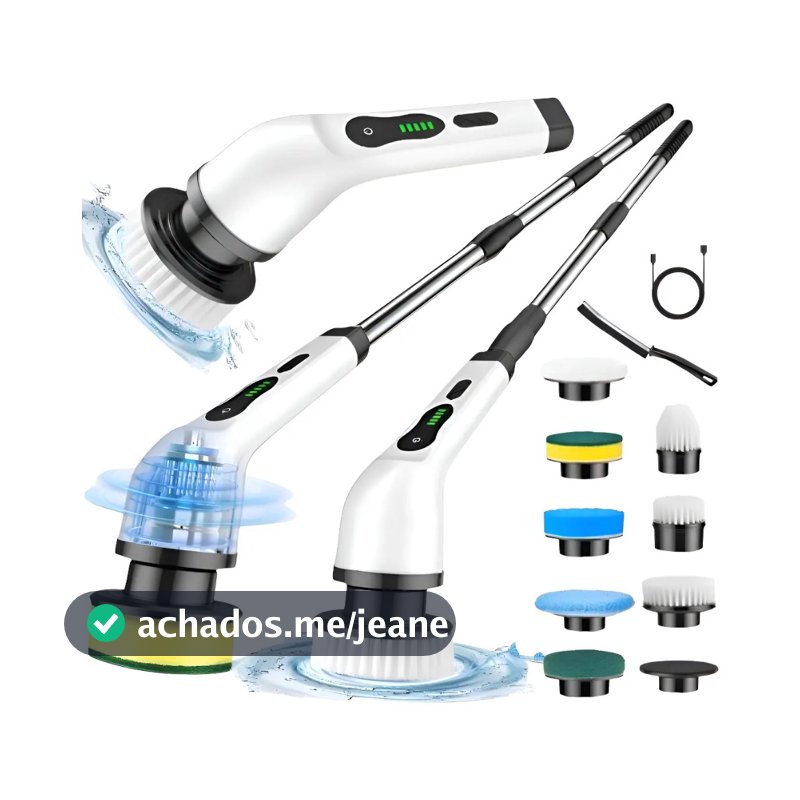 Escova Limpeza Elétrica USB 9 em 1 Mop Giratório Multifuncional Recarregável Limpeza Banheiro Cozinha Limpeza Profunda