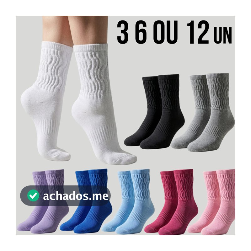 Kit 3 6 ou 12 Pares de Meias Feminina Aeróbica Fitness para Academia em Algodão Macias - Promoção !