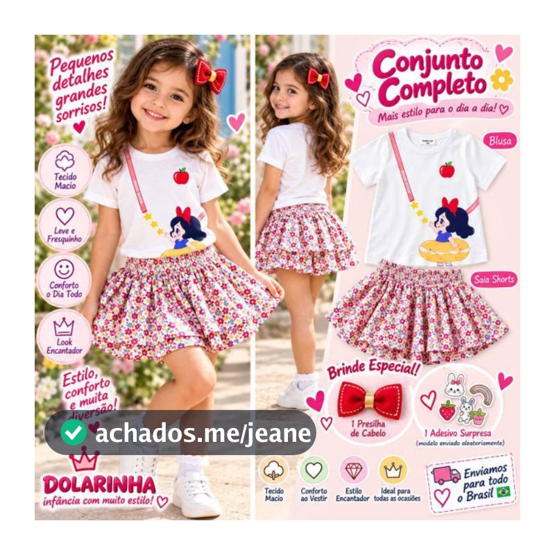 Conjunto Infantil Menina Princesas Elsa e Branca de Neve Completo Com Presilha e Adesivos 1 a 6 Anos