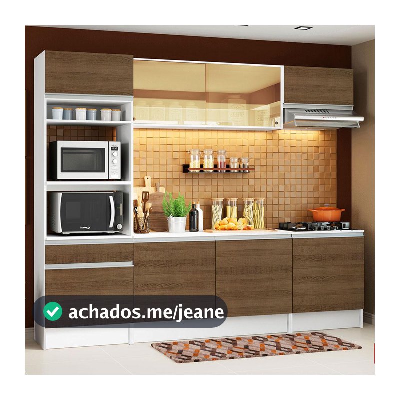 Armário de Cozinha Completa Madesa Diamante com Balcão e Tampo - Branco/Rustic