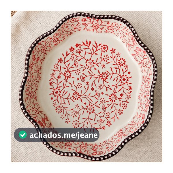 Assadeira com borda ondulada de porcelana floral vermelha - Danny Home | Assadeira ondulada em porcelana | Mesa posta