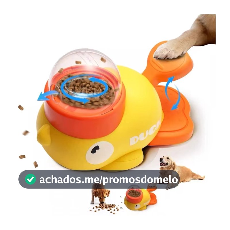 Brinquedo Interativo Pato Dispensador de Ração | Alimentador Tigela Lenta Divertida Para Cães e Gatos Petiscos e Ração