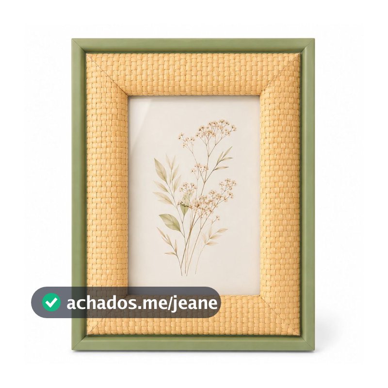 Porta Retrato 10x15 MDF Com Trançado Natural E Visor  Vidro Decoração Sala Quarto