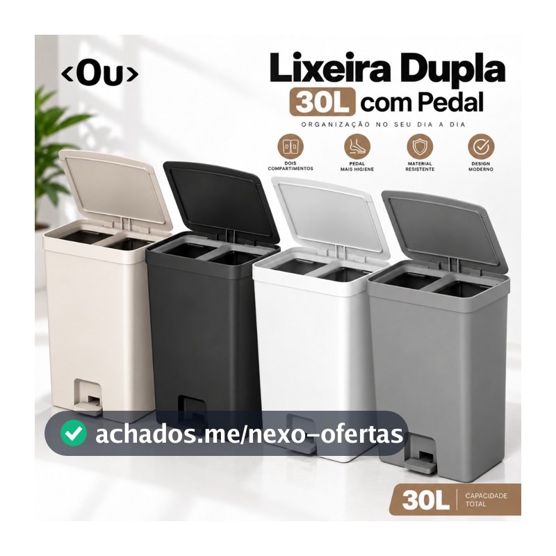 Lixeira Dupla 30L com Pedal para Cozinha – Coleta Seletiva Orgânico e Reciclável OU Trium