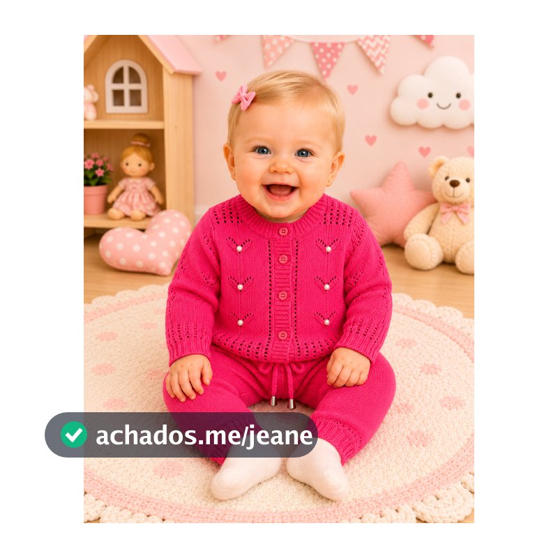 Conjunto Bebê Menina Tricô Infantil Quentinho Casaco e Calça para Frio Inverno