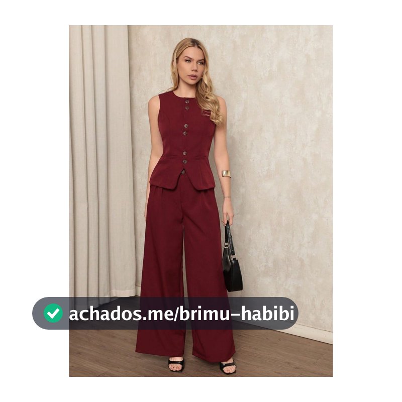 Conjunto Alfaiataria Feminina Colete Sem Manga e Calça Pantalona Elegante