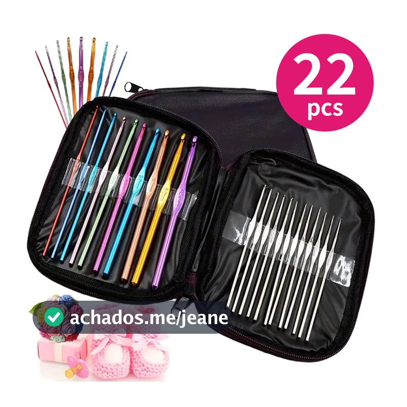 kit 22 peças De Ferramentas De Agulhas colorido Crochê de Tricô Alumínio para Fio Ponto Cruz Manual