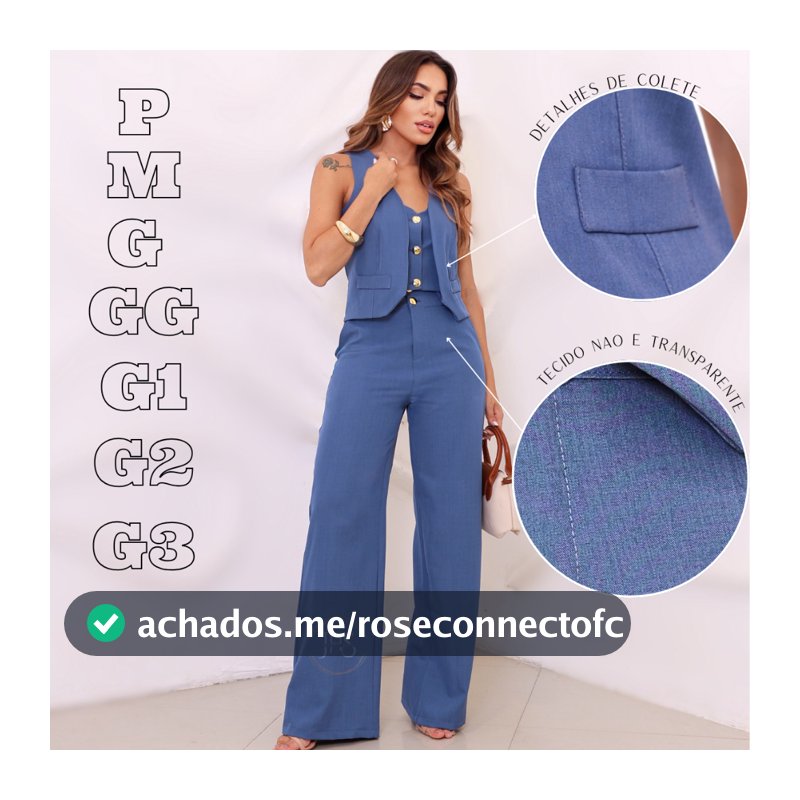 Conjunto Alfaiataria Luis Twill Feminino Calça Pantalona + Colete Social Elegante Empresaria Trabalho