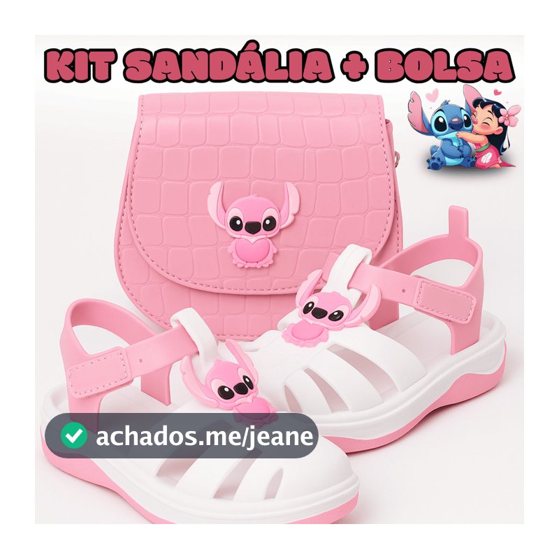 Kit Babuche com Bolsa Stitch Infantil Menina Leve e Confortável Para Passeios e Escola