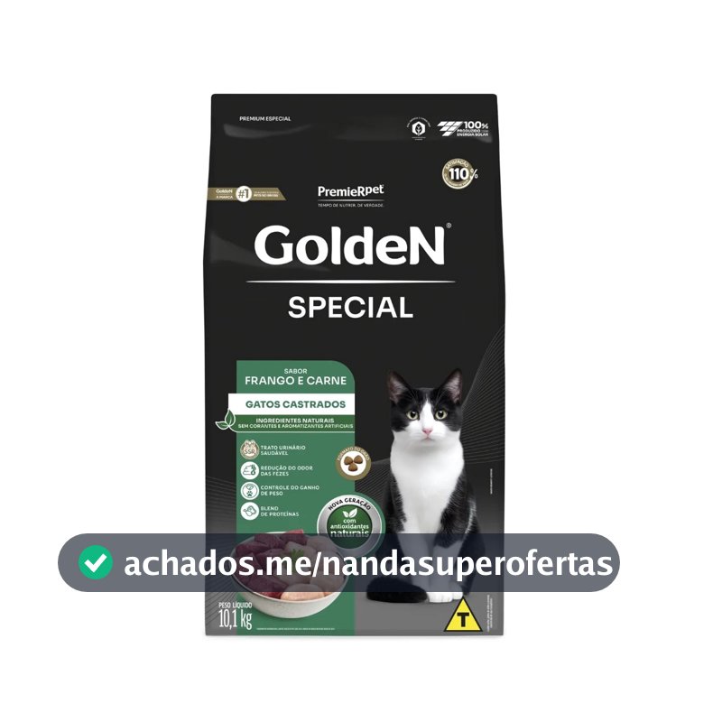 Ração Golden Special Gatos Castrados Frango e Carne 10.1Kg