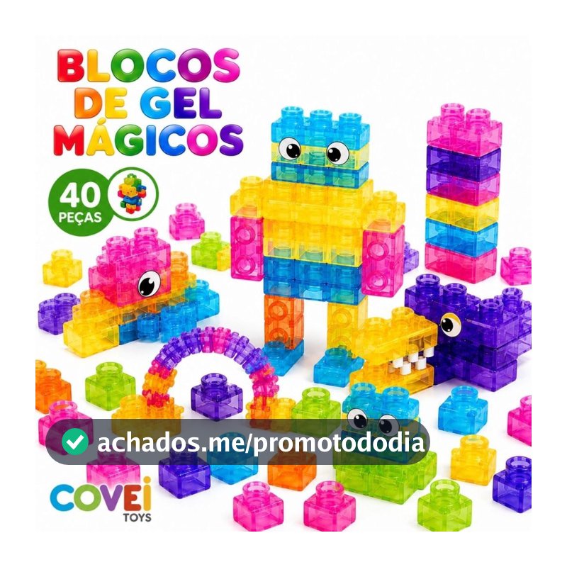 Blocos de Montar Magic Gummy Bloc 40 Peças Squishy Coloridos Brinquedo Educativo Criativo Infantil