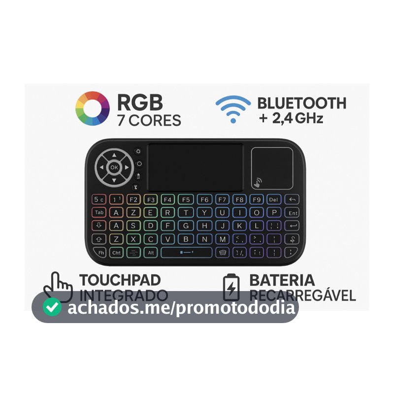 Mini Teclado Mouse Sem Fio RGB Bluetooth 2.4GHz com Touchpad Retangular para PC Notebook TV Box
