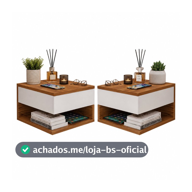 Mesa de Cabeceira Suspensa Branca com Gaveta Organizador Moderno para Quarto MDP/ MDF