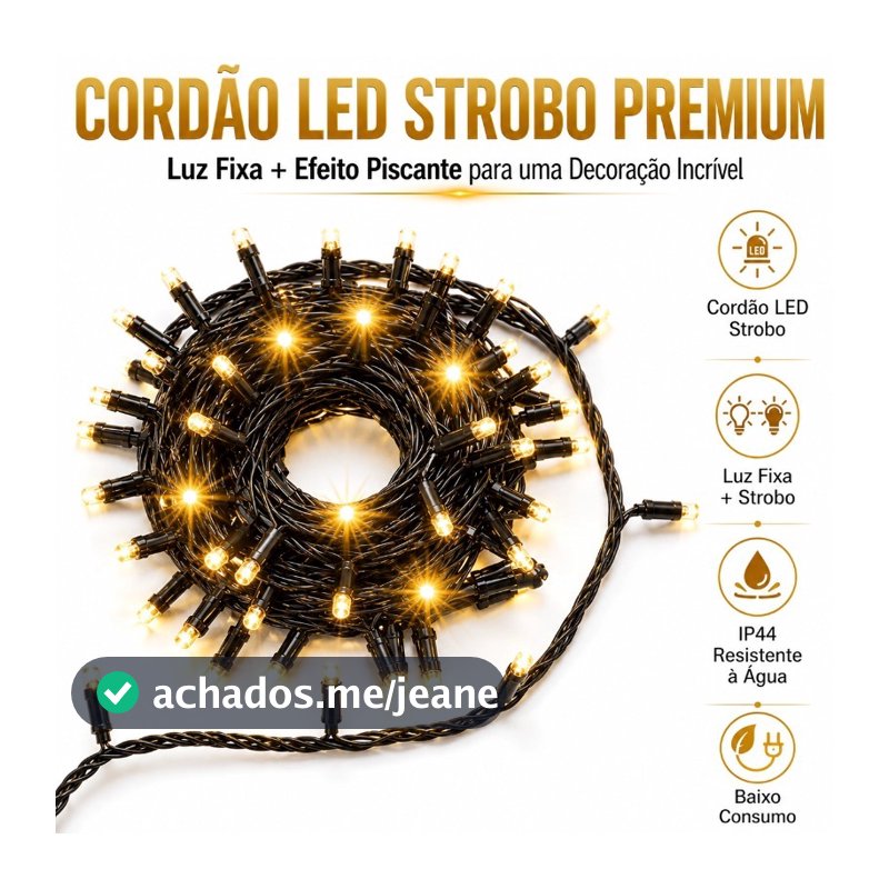 Pisca Strobo Pisca 100/200 Leds 10/20mts Cordão - 110v/220v Branco Quente Decoração Árvore de Natal-Conector m/f