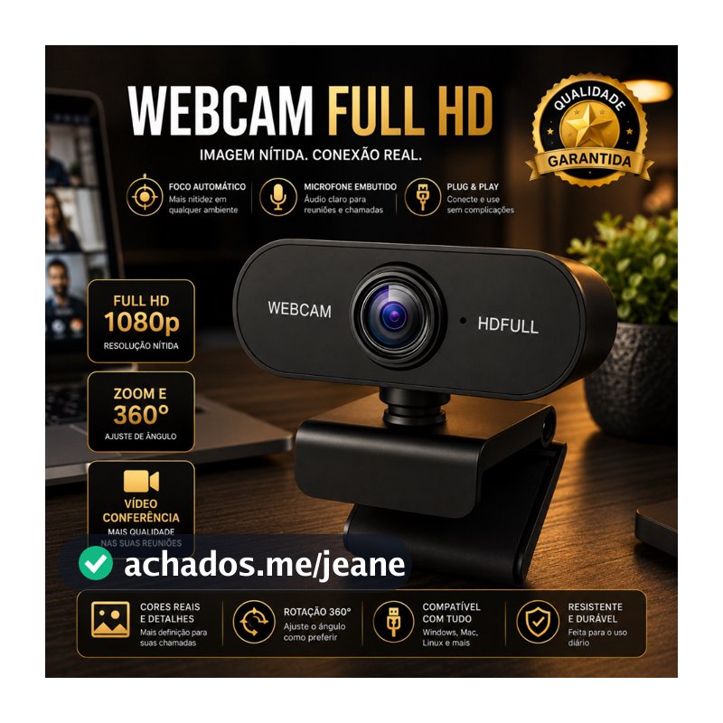 Webcam Full HD 1080p 360 Graus Zoom Videoconferência Reuniões Online Home Office Microfone Embutido