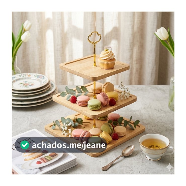 Suporte de Doces e Petiscos de 3 Andares Decorativa para Mesa Posta, Festas, Cha da Tarde e Eventos
