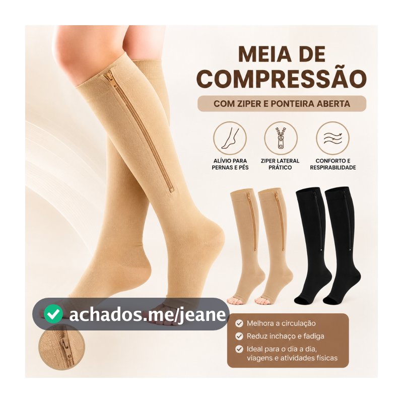 Meia de Compressão Varizes Pernas Cansadas Inchaço Dores 3/4 Zíper Compressão Unissex