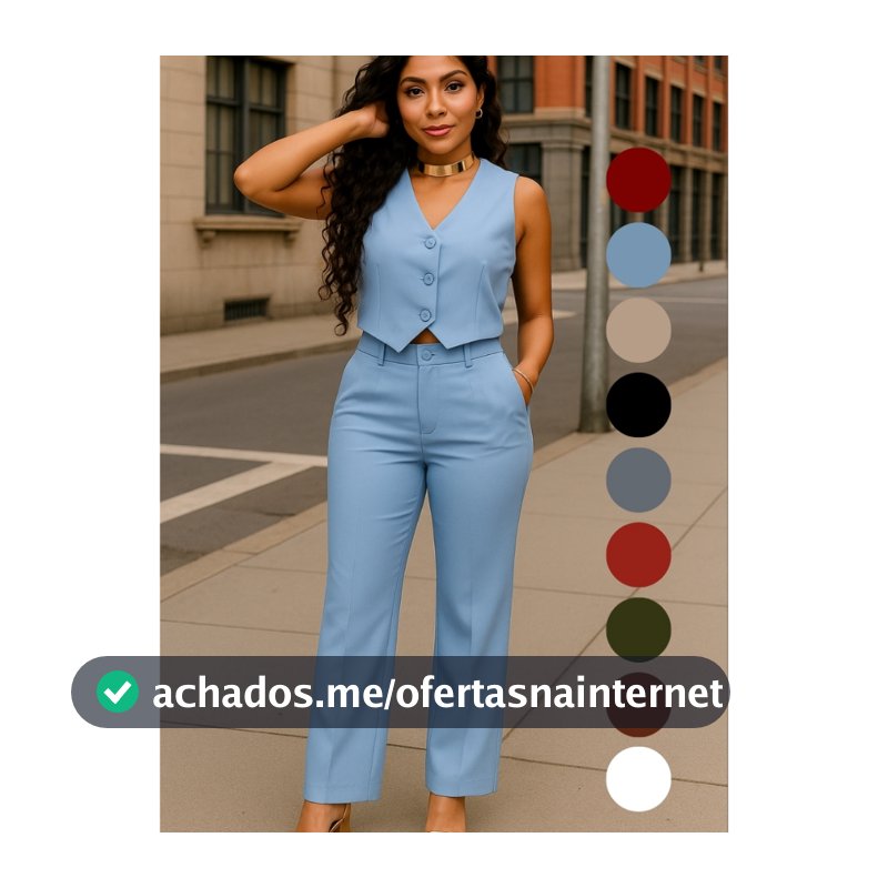 Conjunto Alfaiataria Feminino Calça Pantalona e Colete para Trabalhar Social Moda Elegante