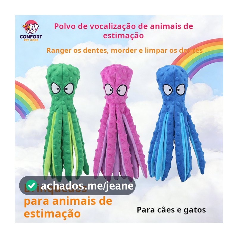 Polvo de Pelúcia para Pets – Brinquedo Interativo com Som para Cães e Gatos Adequado para cabo de guerra
