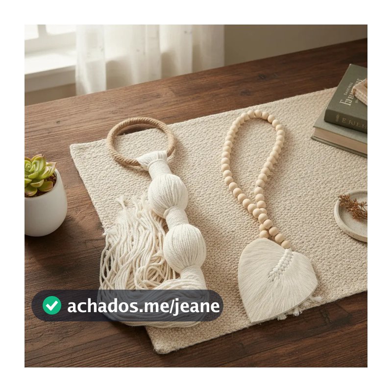 Kit 2 Colar De Mesa Decorativo Boho Enfeite Madeira Para Sala Centro De Mesa Decoração Artesanal Centro Colar De Mesa  .