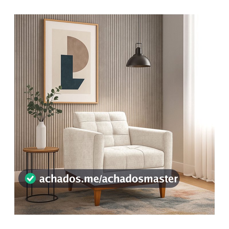 Poltrona Decorativa Estofada para Sala Assunção Tecido Linho