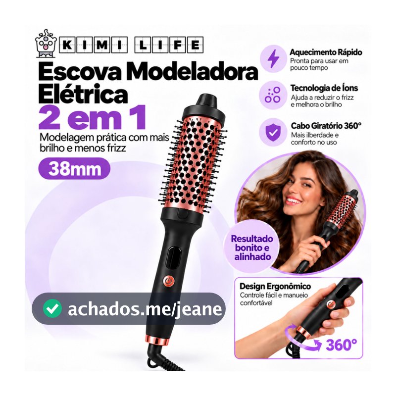 Escova Modeladora Quente 2 em 1 para Alisar e Pentear Cabelo
