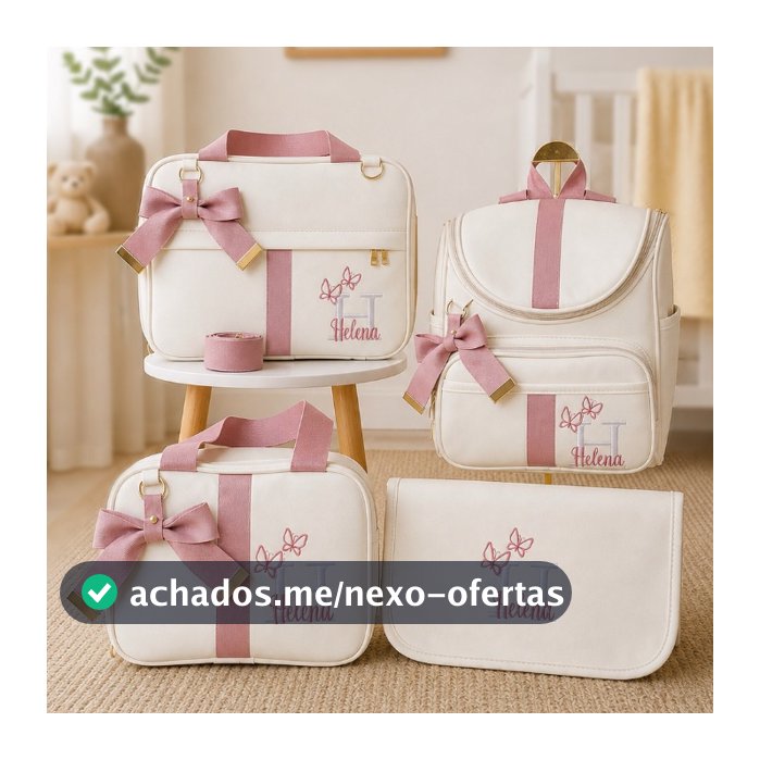Bolsas Maternidade 4 Peças Luxo, Completo Personalizado térmico e impermeável, Coleção Afeto