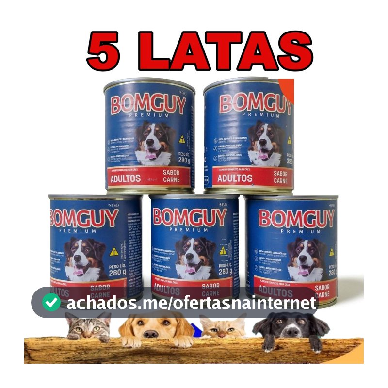 5 Latas De Patê Bomguy Premium Sabores Carne, Frango e Figado Ração Úmida para Cães 280g - FVO
