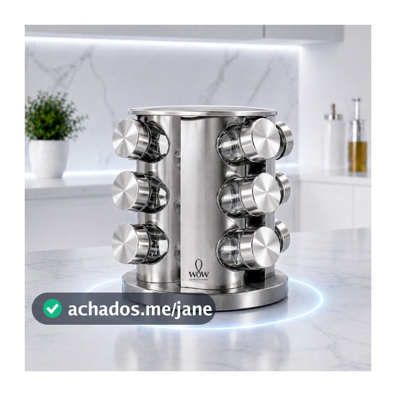 Porta Tempero Inox Giratório Vidro 12 Potes 360