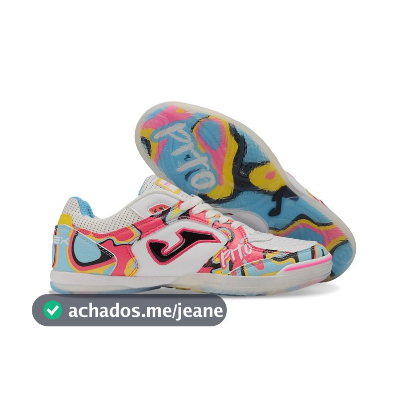 Chuteiras Masculinas Top Flex IC Indoor Futsal Branco Preto Azul