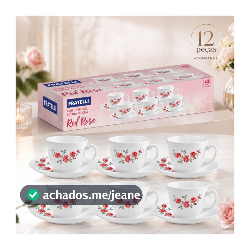 Conjunto de Xícaras Chá 12 Peças 220ml Porcelana Mesa Posta Chá e Café Premium Xicara Pires Elegante