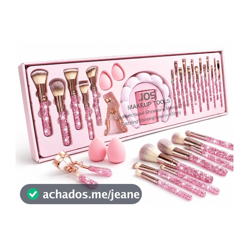 Kit 23 Pincéis Conjunto Maquiagem Completo Strass  Com Caixa Diamante De Maquiagem