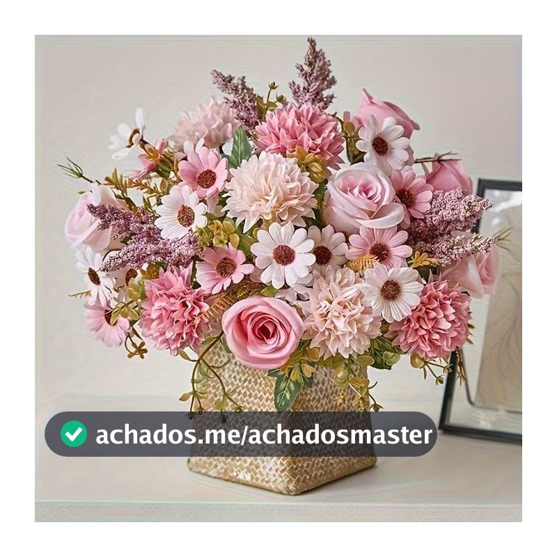 Flores artificiais, 7 cabeças de rosas e crisântemos de outono --9618