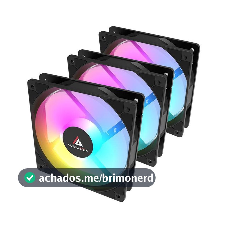 Kit Ventoinhas Acegeek RW12 3x1, Rainbow, 3x120mm, Preto, AG-RW12-3X1-BK