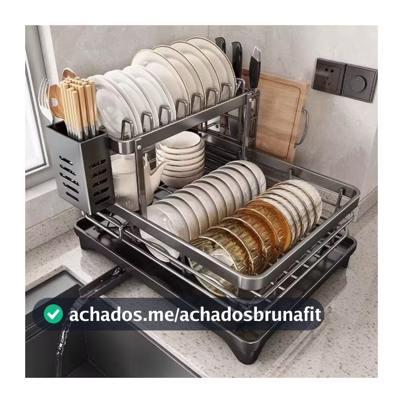 Escorredor de Louças em Aço Carbono para Cozinha Organizador de Pratos, Tigelas e Talheres