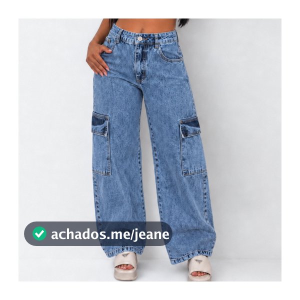 Calça Cargo Jeans Feminina wid leg  Cintura Alta Linha Bolso Nas  Lateraais Premium Não possui lycra