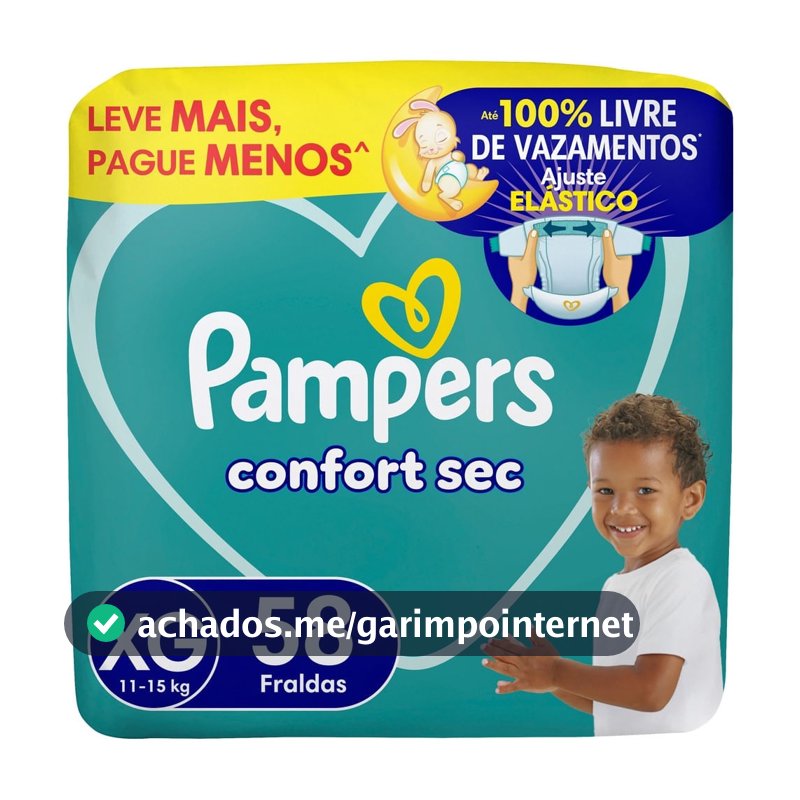 Fralda Pampers Confort Sec Tamanho XG 58 Unidades Leve Mais por Menos