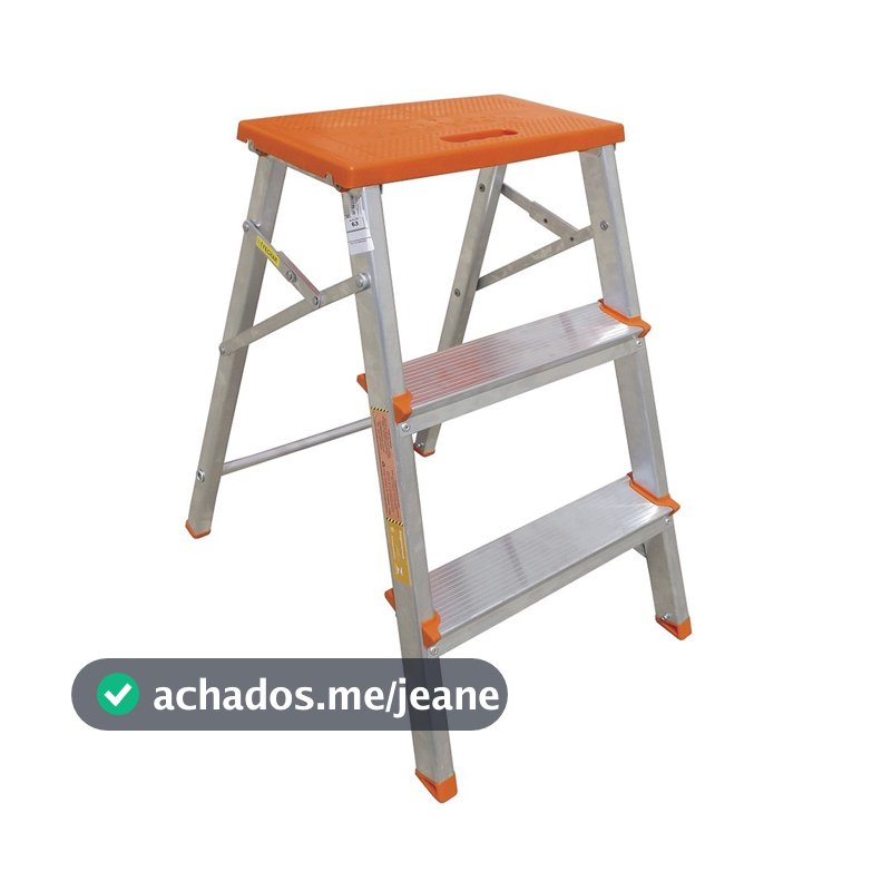 Escada banqueta de alumínio 2 degraus + patamar - ESC0071 - Botafogo