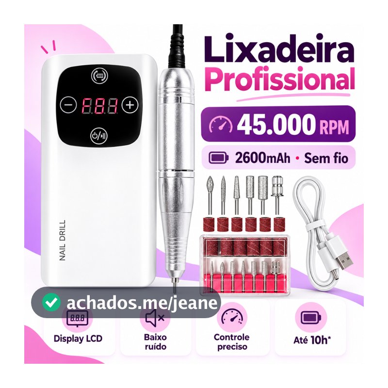 Lixadeira Motor De Unha Nail Dril Elétrica Portátil 45000 RPM Bivolt Nail Drill Envio Rápido