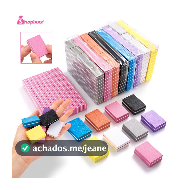 Kit 250/200/150/100/50 Mini Lixas Buffer Bloco Quadrada Polidora Manicure Nail Designer 100/180