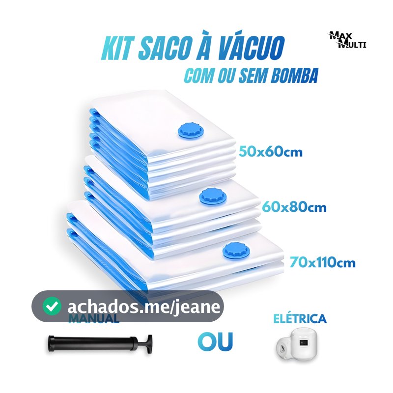 Kit 10 Saco a Vácuo Mix Roupa Organizador Mala Viagem Guarda Roupa M G GG 50x60 60x80 70x110