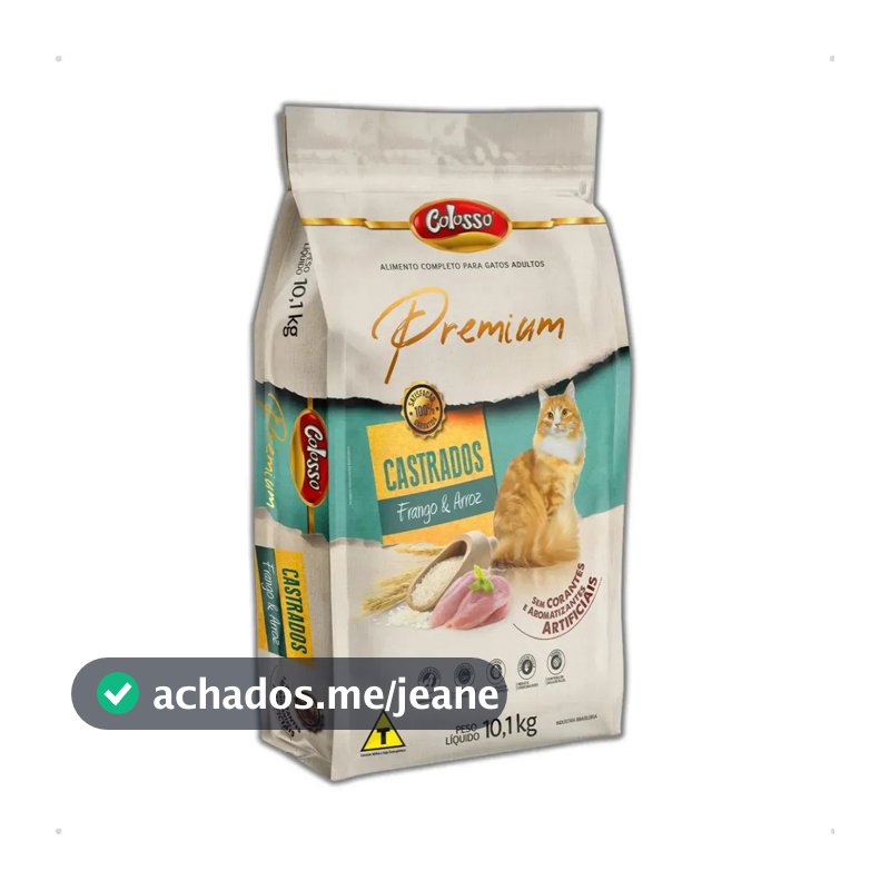 Ração Seca Para Gatos Castrados Frango Arroz 10,1 Kg Premium Colosso