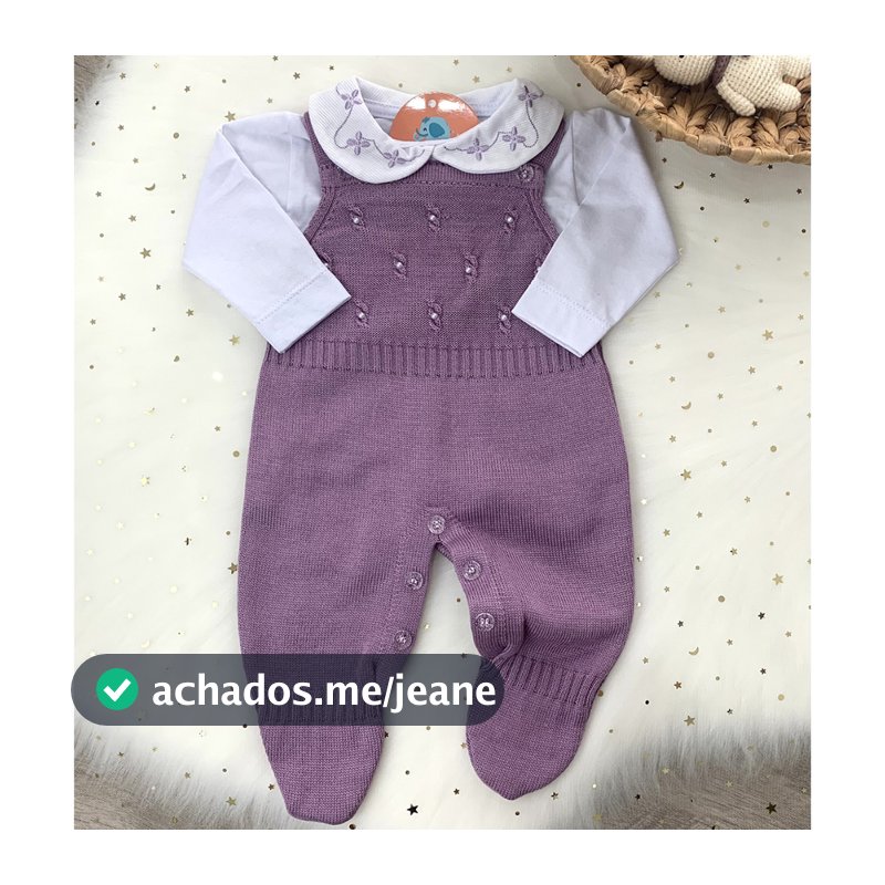 Conjunto Jardineira Tricô Anna Com Body - (Lilás, Branca, Vermelha, Rosa)