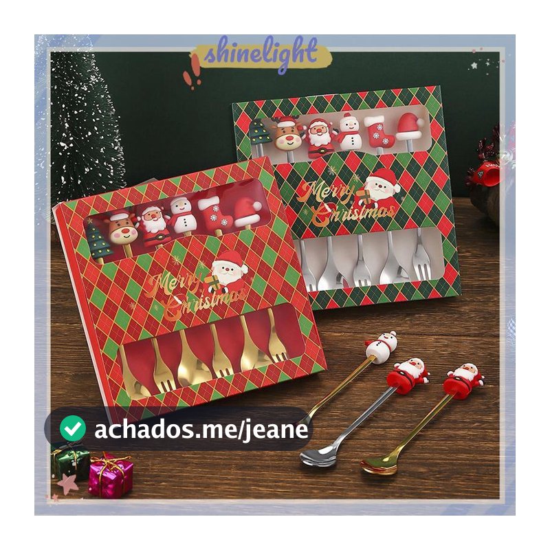 [shinelight] Conjunto De Garfo E Colher De Natal , Talheres De Caixa Aço Inoxidável , Café , Chá Sobremesa VN