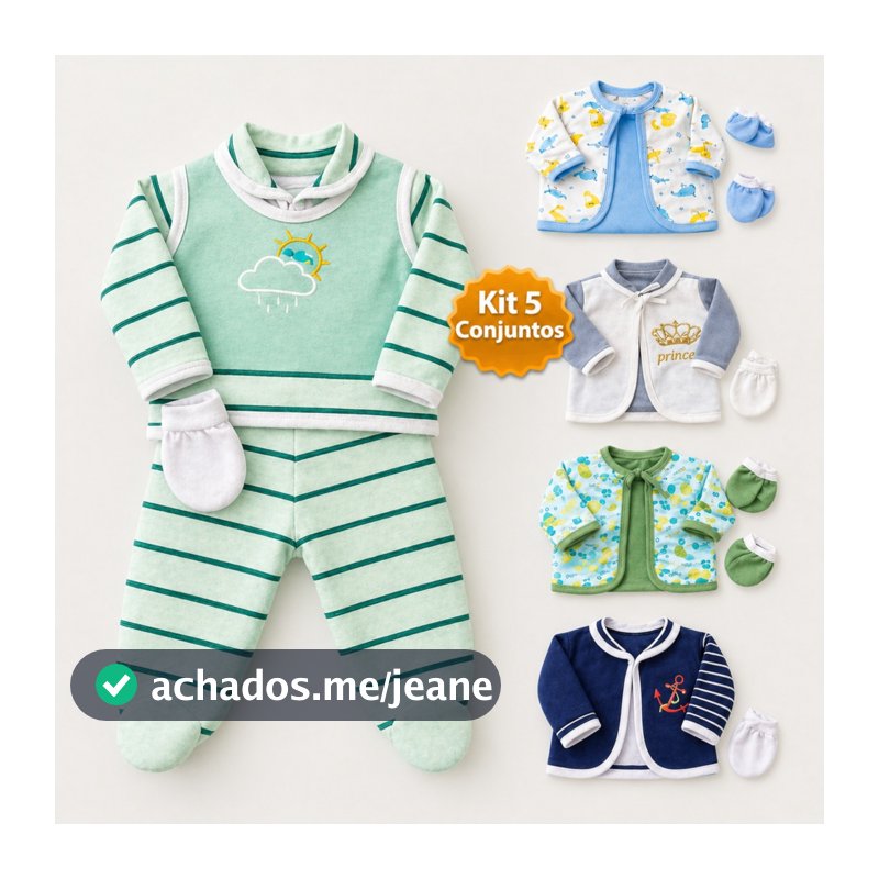 Kit 5 Conjuntos Bebê Menino Recém Nascido Saída Maternidade Enxoval Algodão Antialérgico RN