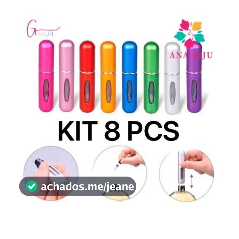 KIT 8 unidades Porta Perfume Recarregavel Portatil Spray 5ml
